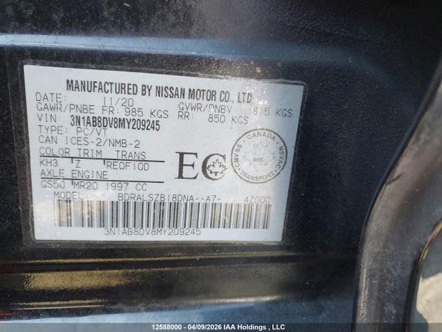 3N1AB8DV8MY209245 Nissan SENTRA SR