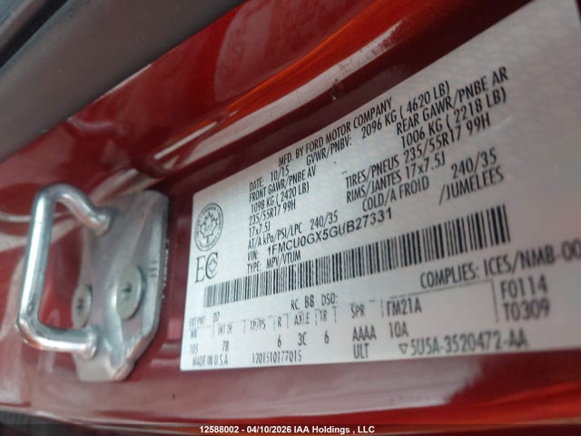 Aukcja sprzedaży 2016 Ford Escape Se, vin: 1FMCU0GX5GUB27331, numer aukcji: 12588002