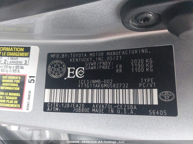 4T1G11AK6MU582732 Toyota CAMRY SE