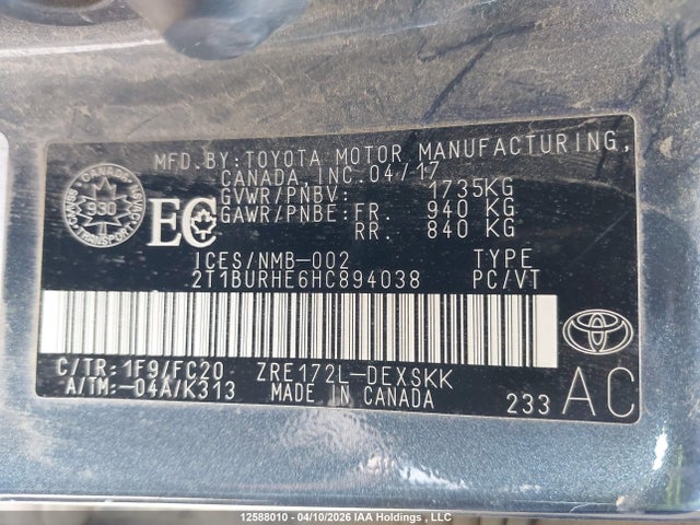 2T1BURHE6HC894038 Toyota COROLLA SE