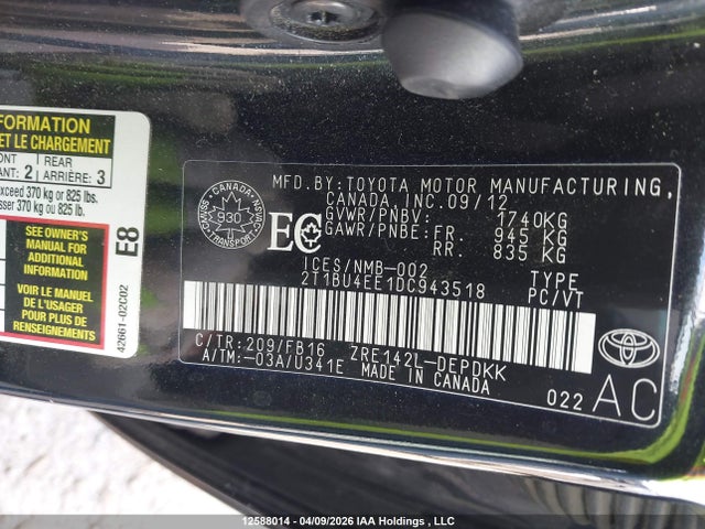 Aukcja sprzedaży 2013 Toyota Corolla Ce, vin: 2T1BU4EE1DC943518, numer aukcji: 12588014
