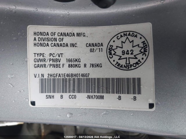 Aukcja sprzedaży 2011 Honda Civic Dx-g, vin: 2HGFA1E46BH014607, numer aukcji: 12588017