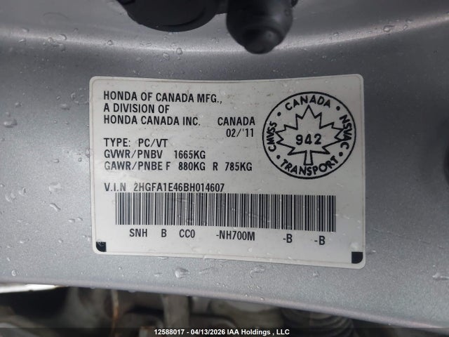 Aukcja sprzedaży 2011 Honda Civic Dx-g, vin: 2HGFA1E46BH014607, numer aukcji: 12588017