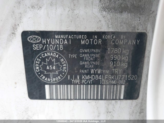 KMHD84LF9KU771520 Hyundai Elantra Preferred