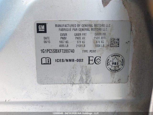 1G1PC5SBXF7289740 Chevrolet Cruze 1lt