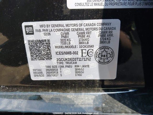 2026 Chevrolet Silverado K1500 Lt მანქანა იყიდება აუქციონზე, vin: 2GCUKDED3T1171252, აუქციონის ნომერი: 12588053