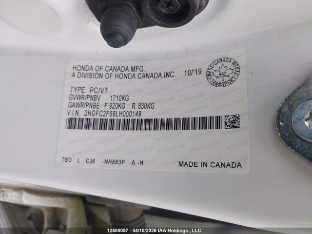Aukcja sprzedaży 2020 Honda Civic, vin: 2HGFC2F58LH000149, numer aukcji: 12588057
