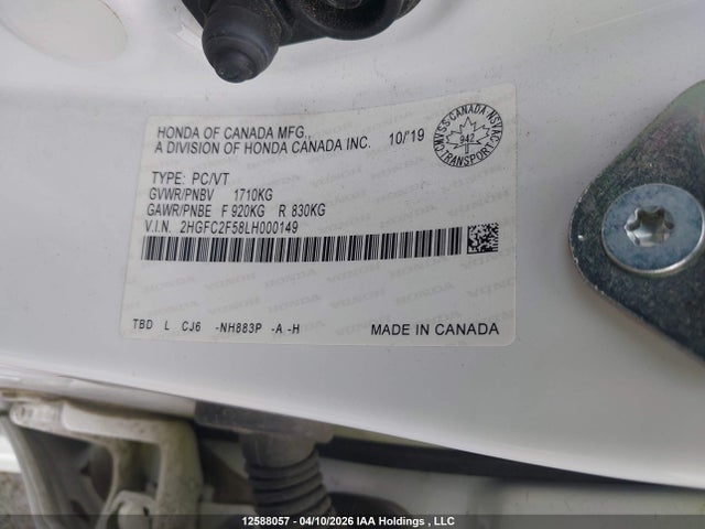 Aukcja sprzedaży 2020 Honda Civic, vin: 2HGFC2F58LH000149, numer aukcji: 12588057