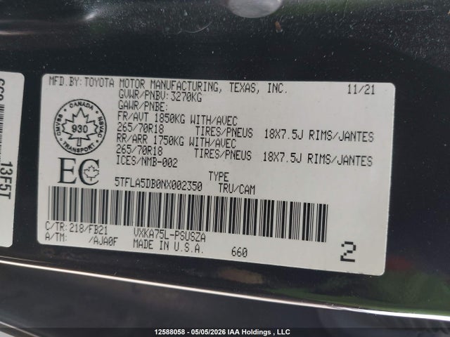 5TFLA5DB0NX002350 Toyota Tundra