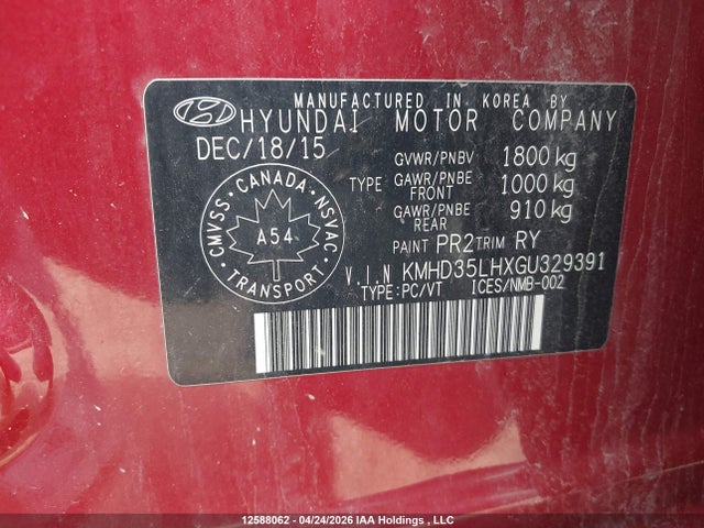 KMHD35LHXGU329391 Hyundai Elantra Gt Limited