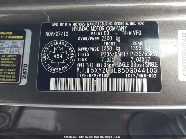 Продаж на аукціоні авто 2013 Hyundai Santa Fe Sport 2.4 Premium, vin: 5XYZU3LB5DG044103, номер лоту: 12588069