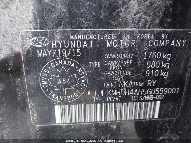 KMHDH4AH5GU559001 Hyundai Elantra Gls