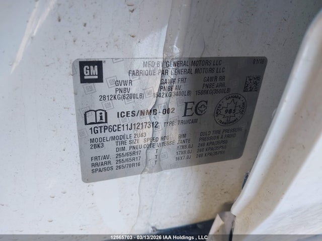 1GTP6CE11J1217312 GMC Canyon All Terrain W/cloth