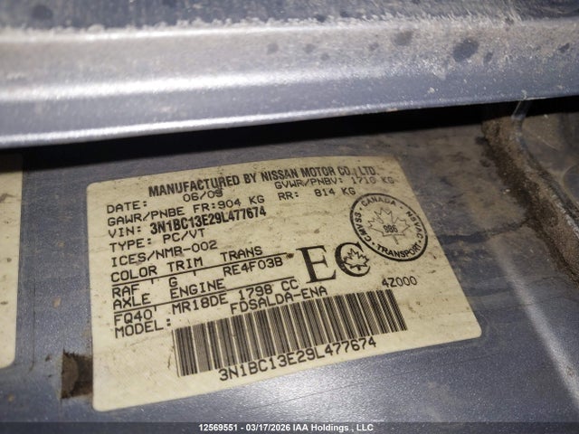 Aukcja sprzedaży 2009 Nissan Versa 1.8s, vin: 3N1BC13E29L477674, numer aukcji: 12569551