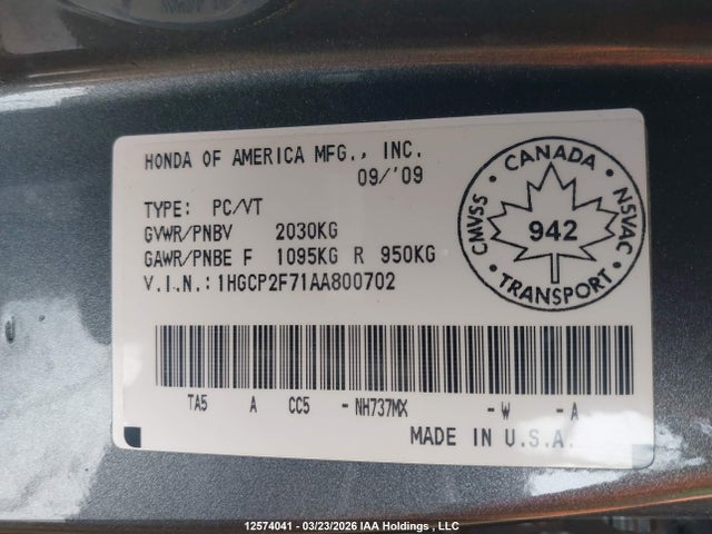 2010 Honda Accord Ex მანქანა იყიდება აუქციონზე, vin: 1HGCP2F71AA800702, აუქციონის ნომერი: 12574041