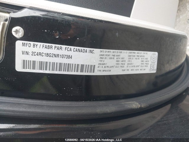 Aukcja sprzedaży 2022 Chrysler Pacifica Touring L, vin: 2C4RC1BG2NR107384, numer aukcji: 12588092
