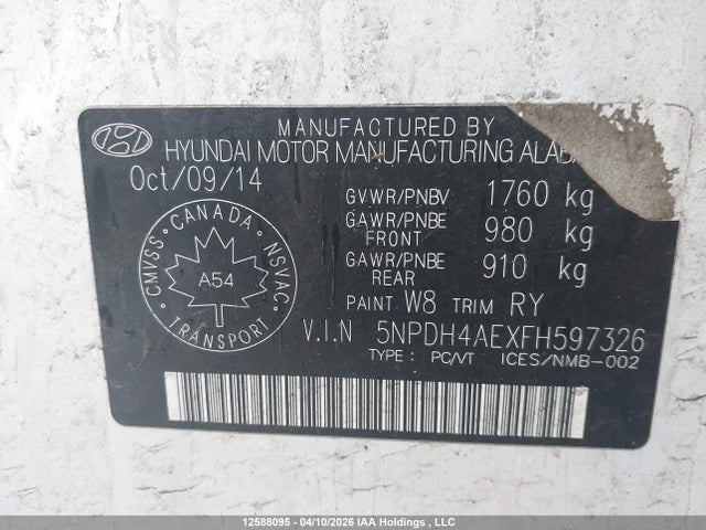 5NPDH4AEXFH597326 Hyundai Elantra Se/sport/limited
