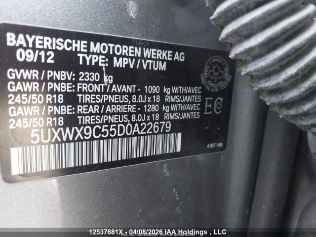 12537681 :رقم المزاد ، 5UXWX9C55D0A22679 vin ، 2013 Bmw X3 Xdrive28i مزاد بيع
