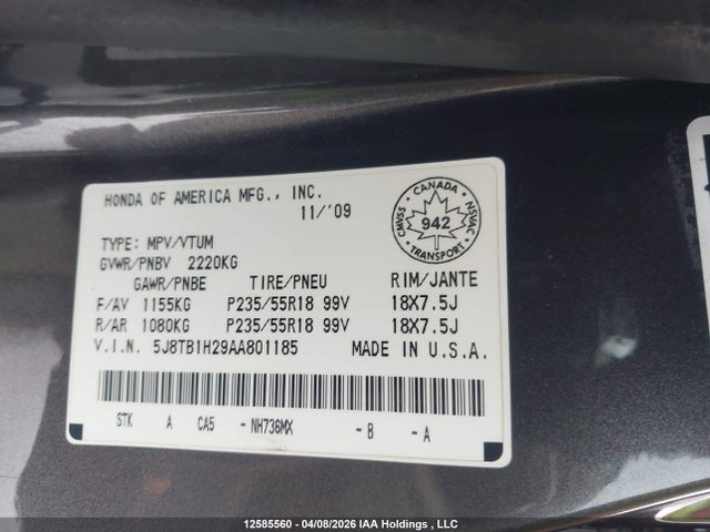 Продажа на аукционе авто 2010 Acura Rdx, vin: 5J8TB1H29AA801185, номер лота: 12585560