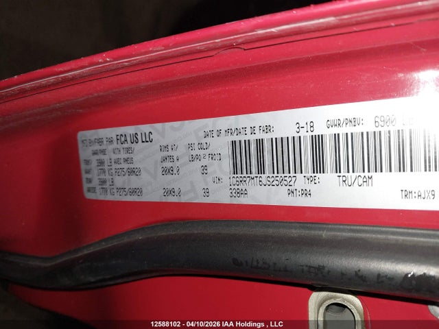 12588102 :رقم المزاد ، 1C6RR7MT6JS250527 vin ، 2018 Ram 1500 Sport مزاد بيع