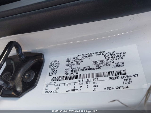Продажа на аукционе авто 2019 Ford F150, vin: 1FTMF1C53KKD39369, номер лота: 12588130