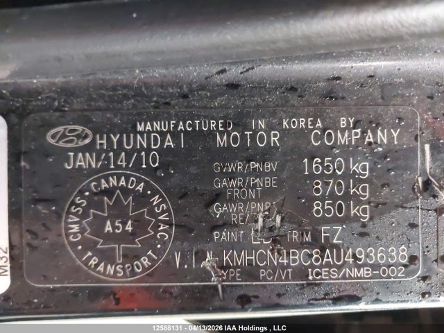 Aukcja sprzedaży 2010 Hyundai Accent, vin: KMHCN4BC8AU493638, numer aukcji: 12588131