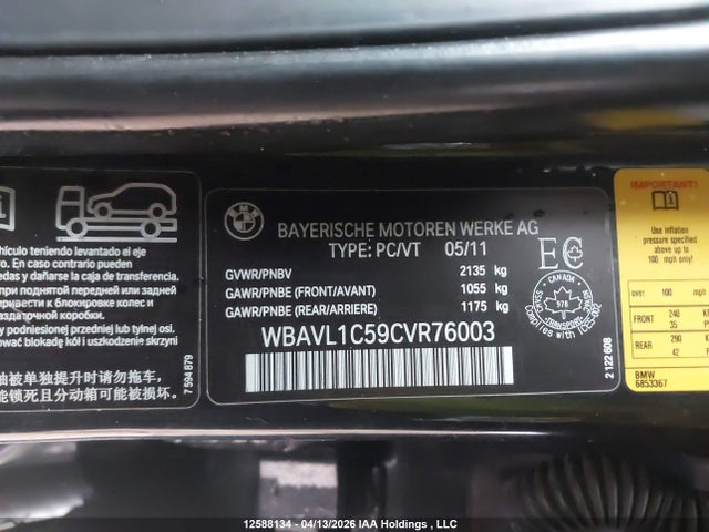 12588134 :رقم المزاد ، WBAVL1C59CVR76003 vin ، 2012 Bmw X1 Xdrive28i مزاد بيع