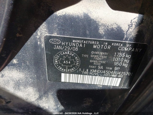 Продажа на аукционе авто 2008 Hyundai Elantra Gl/gls/gls Sport/limited, vin: KMHDU45D48U425701, номер лота: 12588141