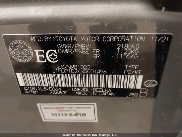 Продаж на аукціоні авто 2022 Lexus Is 500, vin: JTHUP1D24N5001496, номер лоту: 12588142