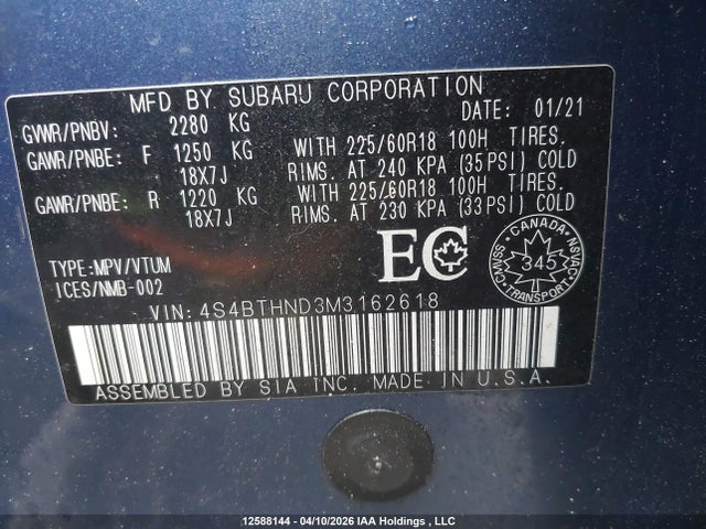 Subaru Outback Limited Xt 2021 4S4BTHND3M3162618 Image 21