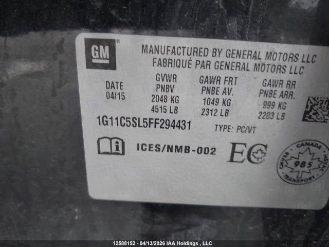 Aukcja sprzedaży 2015 Chevrolet Malibu 1lt, vin: 1G11C5SL5FF294431, numer aukcji: 12588152