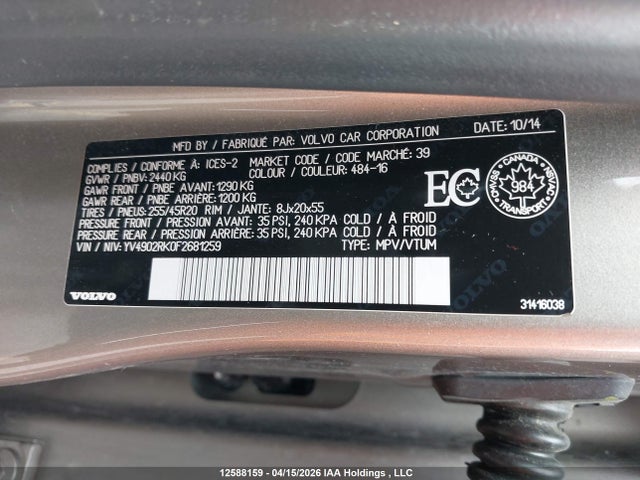 YV4902RK0F2681259 Volvo Xc60 T6/premier