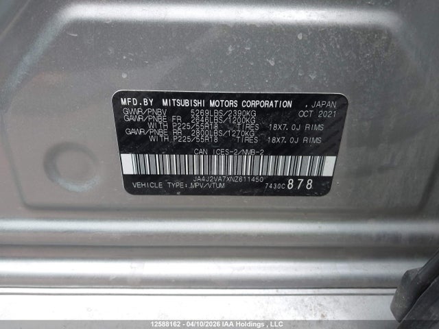 Auction sale of the 2022 Mitsubishi Outlander Phev Black Edition/gt/le/se, vin: JA4J2VA7XNZ611450, lot number: 12588162