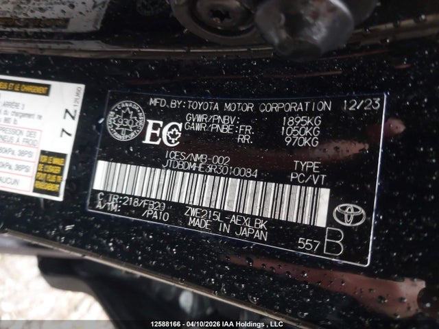 Aukcja sprzedaży 2024 Toyota Corolla Le/se/night Shade, vin: JTDBDMHE3R3010084, numer aukcji: 12588166