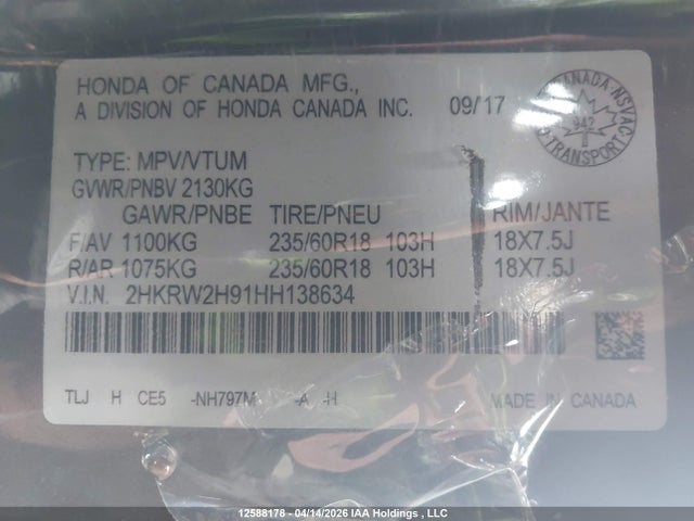 2HKRW2H91HH138634 Honda Cr-v Touring