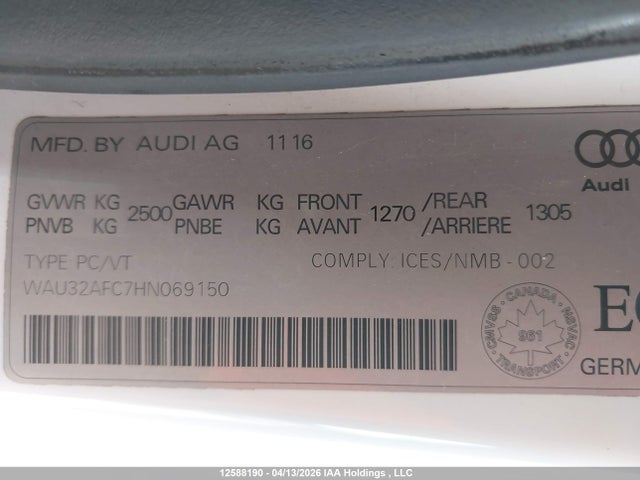 WAU32AFC7HN069150 Audi A7 3.0t Technik
