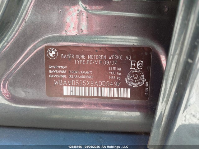 12588196 :رقم المزاد ، WBAVD535X8A009497 vin ، 2008 Bmw 335xi مزاد بيع