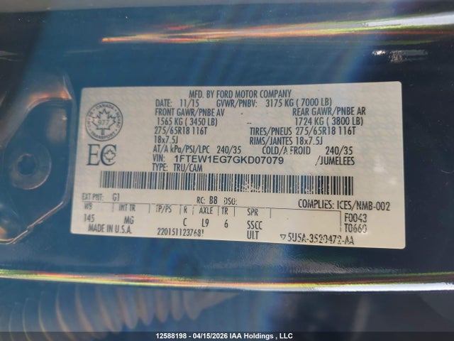 Продаж на аукціоні авто 2016 Ford F-150, vin: 1FTEW1EG7GKD07079, номер лоту: 12588198