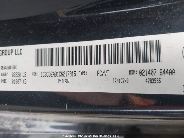 12588204 :رقم المزاد ، 1C3CDZAB1CN217915 vin ، 2012 Dodge Avenger مزاد بيع