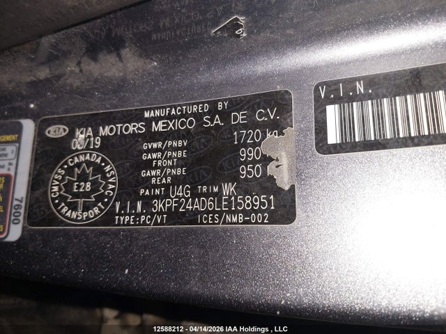 3KPF24AD6LE158951 KIA FORTE LX