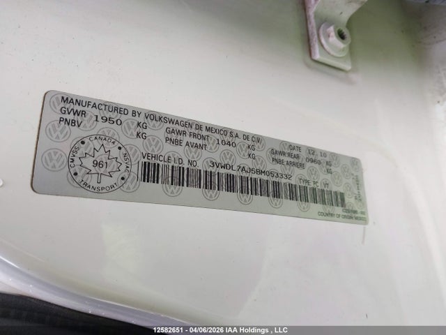 12582651 :رقم المزاد ، 3VWDL7AJ5BM053332 vin ، 2011 Volkswagen Jetta 2.0 Tdi Comfortline مزاد بيع