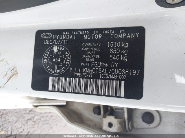 Aukcja sprzedaży 2012 Hyundai Accent Gl, vin: KMHCT5AE7CU038197, numer aukcji: 12582568