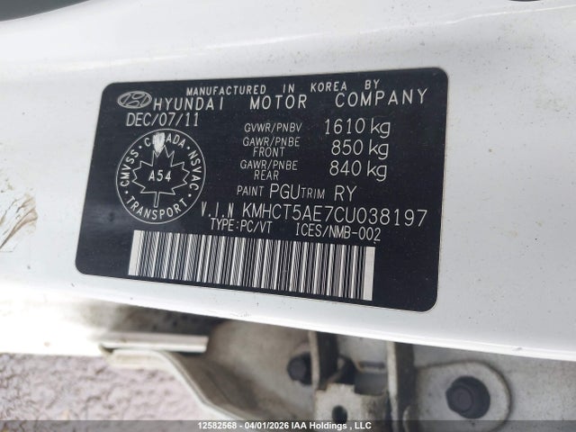 Aukcja sprzedaży 2012 Hyundai Accent Gl, vin: KMHCT5AE7CU038197, numer aukcji: 12582568