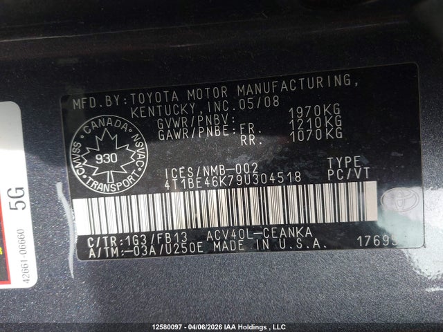 Продаж на аукціоні авто 2009 Toyota Camry Le, vin: 4T1BE46K79U304518, номер лоту: 12580097