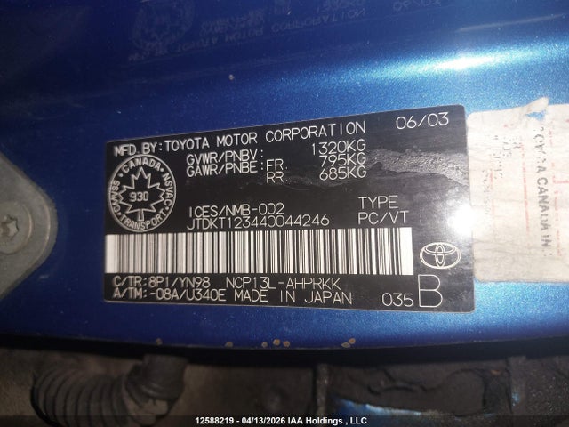 2004 Toyota Echo მანქანა იყიდება აუქციონზე, vin: JTDKT123440044246, აუქციონის ნომერი: 12588219