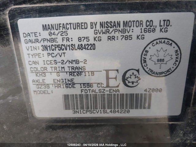 3N1CP5CV1SL484220 Nissan Kicks Play Sv