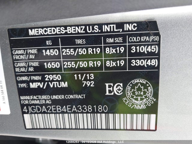 Продаж на аукціоні авто 2014 Mercedes-benz Ml 350 Bluetec, vin: 4JGDA2EB4EA338180, номер лоту: 12588253