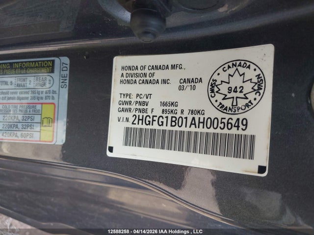 Aukcja sprzedaży 2010 Honda Civic, vin: 2HGFG1B01AH005649, numer aukcji: 12588258