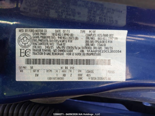 Aukcja sprzedaży 2012 Ford Focus S, vin: 1FAHP3E23CL203354, numer aukcji: 12588271