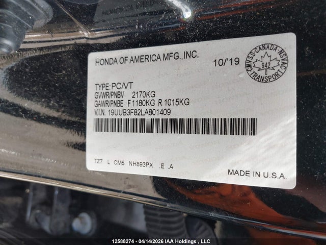 Продаж на аукціоні авто 2020 Acura Tlx, vin: 19UUB3F82LA801409, номер лоту: 12588274